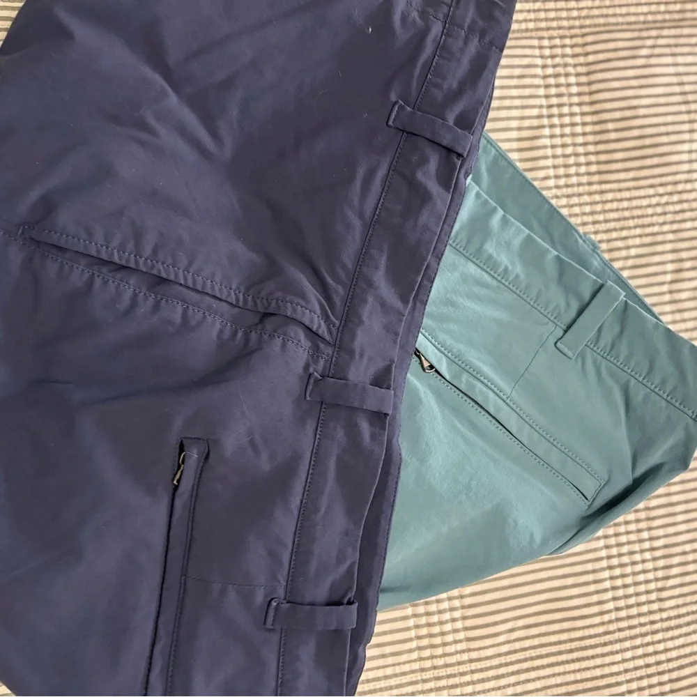 J. Crew Men’s Tech Chino Shorts Bundle SZ 34 Blue green Flat Front 9” stretch‎